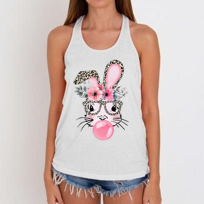 Easter Day Bunny With Leopard Glasses Bubblegum Women's Knotted Racerback Tank