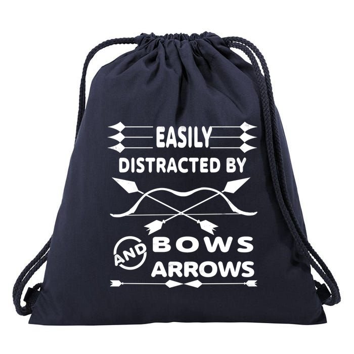 Easily Distracted By Bows And Arrows Drawstring Bag