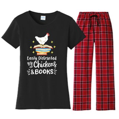 Easily Distracted By Chickens And Books Chicken Book Lover Women's Flannel Pajama Set