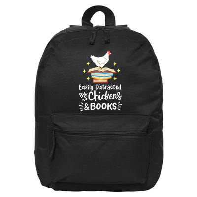 Easily Distracted By Chickens And Books Chicken Book Lover 16 in Basic Backpack