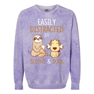 Easily Distracted By Sloths And Dogs Sloth Lover Gift Colorblast Crewneck Sweatshirt