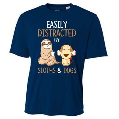 Easily Distracted By Sloths And Dogs Sloth Lover Gift Cooling Performance Crew T-Shirt