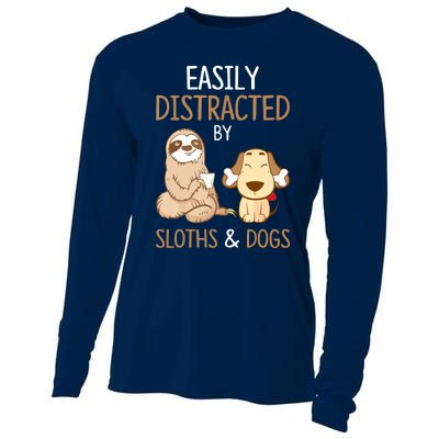 Easily Distracted By Sloths And Dogs Sloth Lover Gift Cooling Performance Long Sleeve Crew