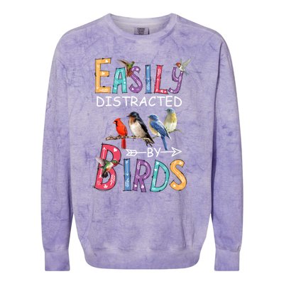 Easily Distracted By Birds Gift Funny Bird Gift Colorblast Crewneck Sweatshirt