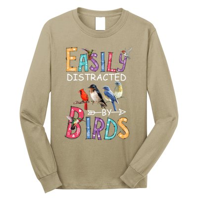 Easily Distracted By Birds Gift Funny Bird Gift Long Sleeve Shirt