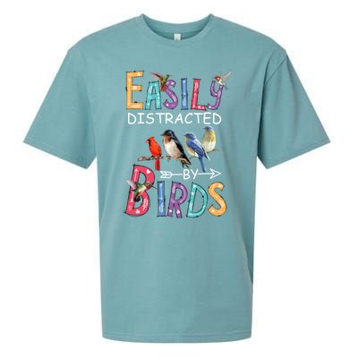 Easily Distracted By Birds Gift Funny Bird Gift Sueded Cloud Jersey T-Shirt