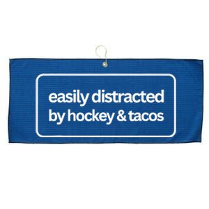 Easily Distracted by Hockey And Tacos Funny Hockey Players Large Microfiber Waffle Golf Towel