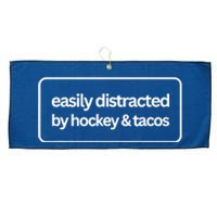 Easily Distracted by Hockey And Tacos Funny Hockey Players Large Microfiber Waffle Golf Towel