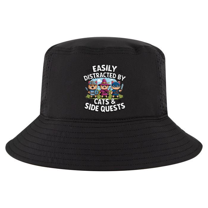 Easily Distracted By Cats Side Quests Gamer Rpg Cats Knight Cool Comfort Performance Bucket Hat