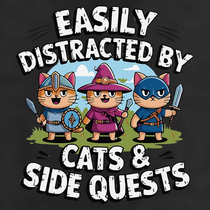 Easily Distracted By Cats Side Quests Gamer Rpg Cats Knight Cool Comfort Performance Bucket Hat