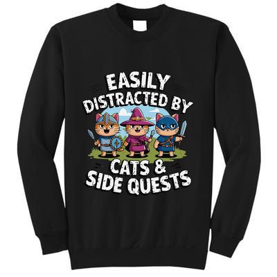 Easily Distracted By Cats Side Quests Gamer Rpg Cats Knight Sweatshirt