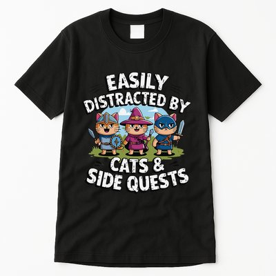 Easily Distracted By Cats Side Quests Gamer Rpg Cats Knight Tall T-Shirt