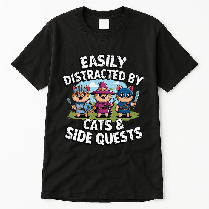Easily Distracted By Cats Side Quests Gamer Rpg Cats Knight Tall T-Shirt