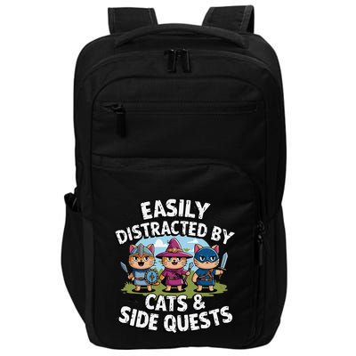 Easily Distracted By Cats Side Quests Gamer Rpg Cats Knight Impact Tech Backpack