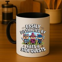Easily Distracted By Cats Side Quests Gamer Rpg Cats Knight Mug