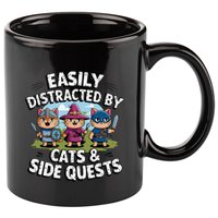 Easily Distracted By Cats Side Quests Gamer Rpg Cats Knight 11oz C Handle Ceramic Mug