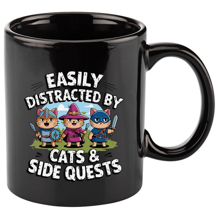 Easily Distracted By Cats Side Quests Gamer Rpg Cats Knight 11oz C Handle Ceramic Mug