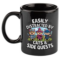 Easily Distracted By Cats Side Quests Gamer Rpg Cats Knight 11oz C Handle Ceramic Mug