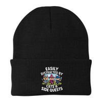 Easily Distracted By Cats Side Quests Gamer Rpg Cats Knight Beanie