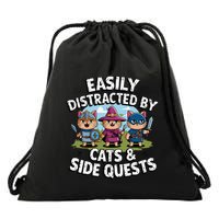 Easily Distracted By Cats Side Quests Gamer Rpg Cats Knight Drawstring Bag