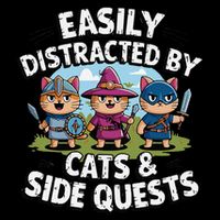 Easily Distracted By Cats Side Quests Gamer Rpg Cats Knight Drawstring Bag