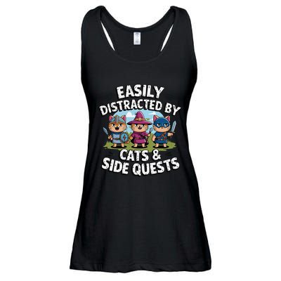 Easily Distracted By Cats Side Quests Gamer Rpg Cats Knight Ladies Essential Flowy Tank