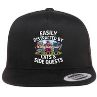 Easily Distracted By Cats Side Quests Gamer Rpg Cats Knight Flat Bill Trucker Hat