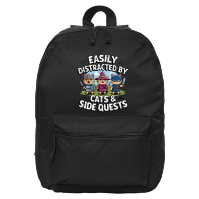 Easily Distracted By Cats Side Quests Gamer Rpg Cats Knight 16 in Basic Backpack