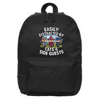 Easily Distracted By Cats Side Quests Gamer Rpg Cats Knight 16 in Basic Backpack