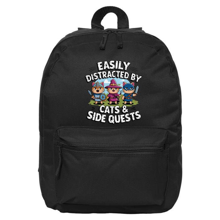 Easily Distracted By Cats Side Quests Gamer Rpg Cats Knight 16 in Basic Backpack