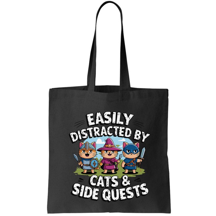 Easily Distracted By Cats Side Quests Gamer Rpg Cats Knight Bag