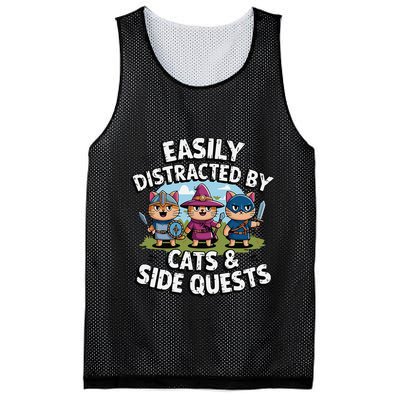 Easily Distracted By Cats Side Quests Gamer Rpg Cats Knight Mesh Reversible Basketball Jersey Tank