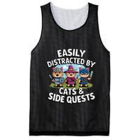 Easily Distracted By Cats Side Quests Gamer Rpg Cats Knight Mesh Reversible Basketball Jersey Tank