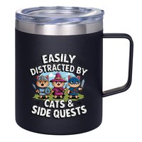Easily Distracted By Cats Side Quests Gamer Rpg Cats Knight 12oz Stainless Steel Coffee Mug