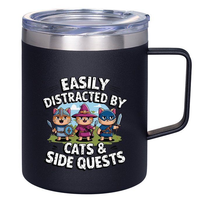 Easily Distracted By Cats Side Quests Gamer Rpg Cats Knight 12oz Stainless Steel Coffee Mug
