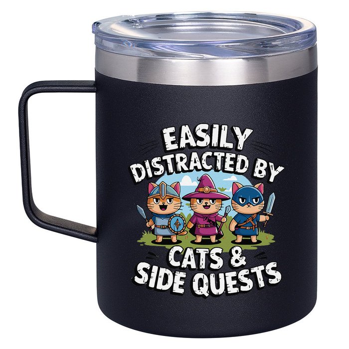 Easily Distracted By Cats Side Quests Gamer Rpg Cats Knight 12oz Stainless Steel Coffee Mug