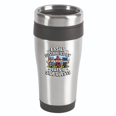 Easily Distracted By Cats Side Quests Gamer Rpg Cats Knight 16oz Travel Tumbler