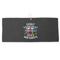 Easily Distracted By Cats Side Quests Gamer Rpg Cats Knight Large Microfiber Waffle Golf Towel