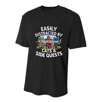 Easily Distracted By Cats Side Quests Gamer Rpg Cats Knight Youth Performance Sprint T-Shirt