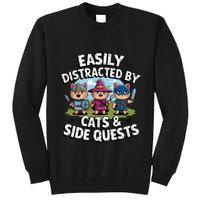 Easily Distracted By Cats Side Quests Gamer Rpg Cats Knight Tall Sweatshirt