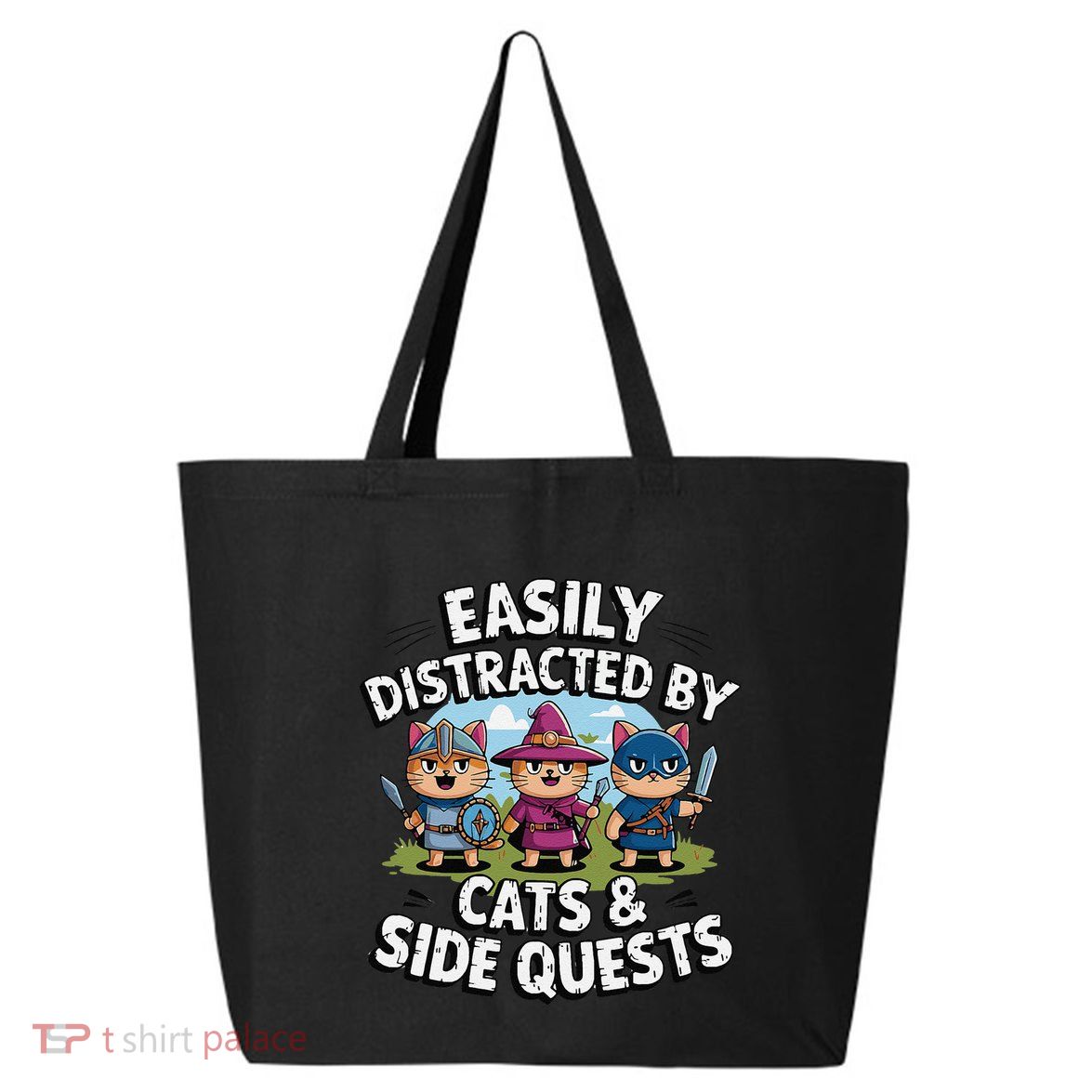 Easily Distracted By Cats Side Quests Gamer Rpg Cats Knight 25L Jumbo Tote