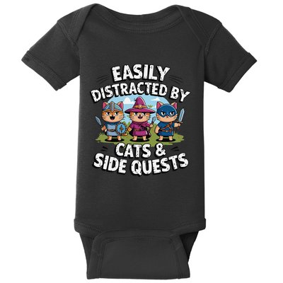 Easily Distracted By Cats Side Quests Gamer Rpg Cats Knight Baby Bodysuit