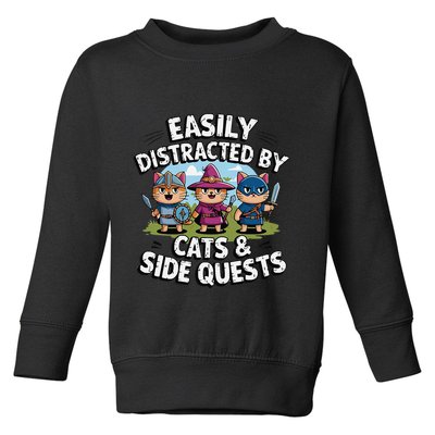 Easily Distracted By Cats Side Quests Gamer Rpg Cats Knight Toddler Sweatshirt