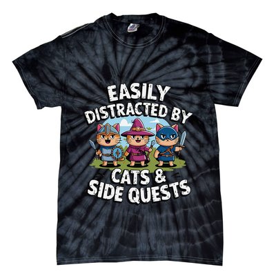 Easily Distracted By Cats Side Quests Gamer Rpg Cats Knight Tie-Dye T-Shirt