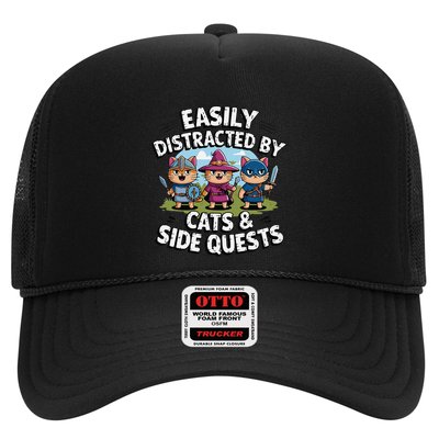 Easily Distracted By Cats Side Quests Gamer Rpg Cats Knight Trucker Hat