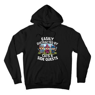 Easily Distracted By Cats Side Quests Gamer Rpg Cats Knight Tall Hoodie