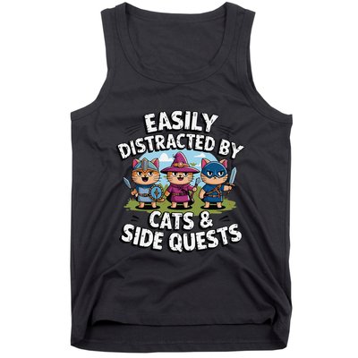 Easily Distracted By Cats Side Quests Gamer Rpg Cats Knight Tank Top