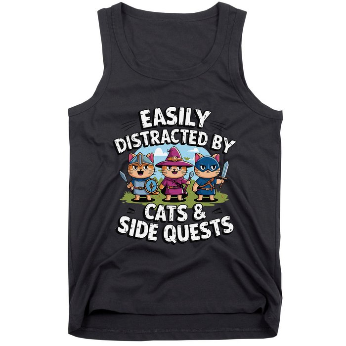 Easily Distracted By Cats Side Quests Gamer Rpg Cats Knight Tank Top