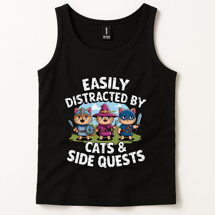 Easily Distracted By Cats Side Quests Gamer Rpg Cats Knight Tank Top