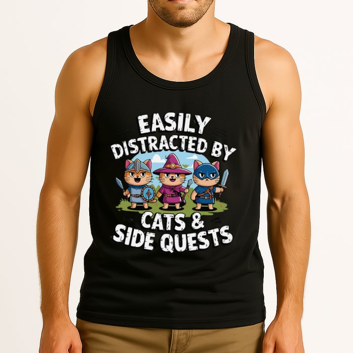 Easily Distracted By Cats Side Quests Gamer Rpg Cats Knight Tank Top